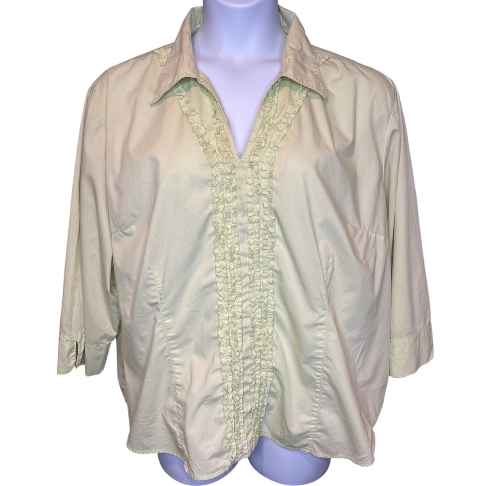 Millenium Women Pale Green Ruffle Cotton‎ Blouse 22 Casual Cottagecore Romantic